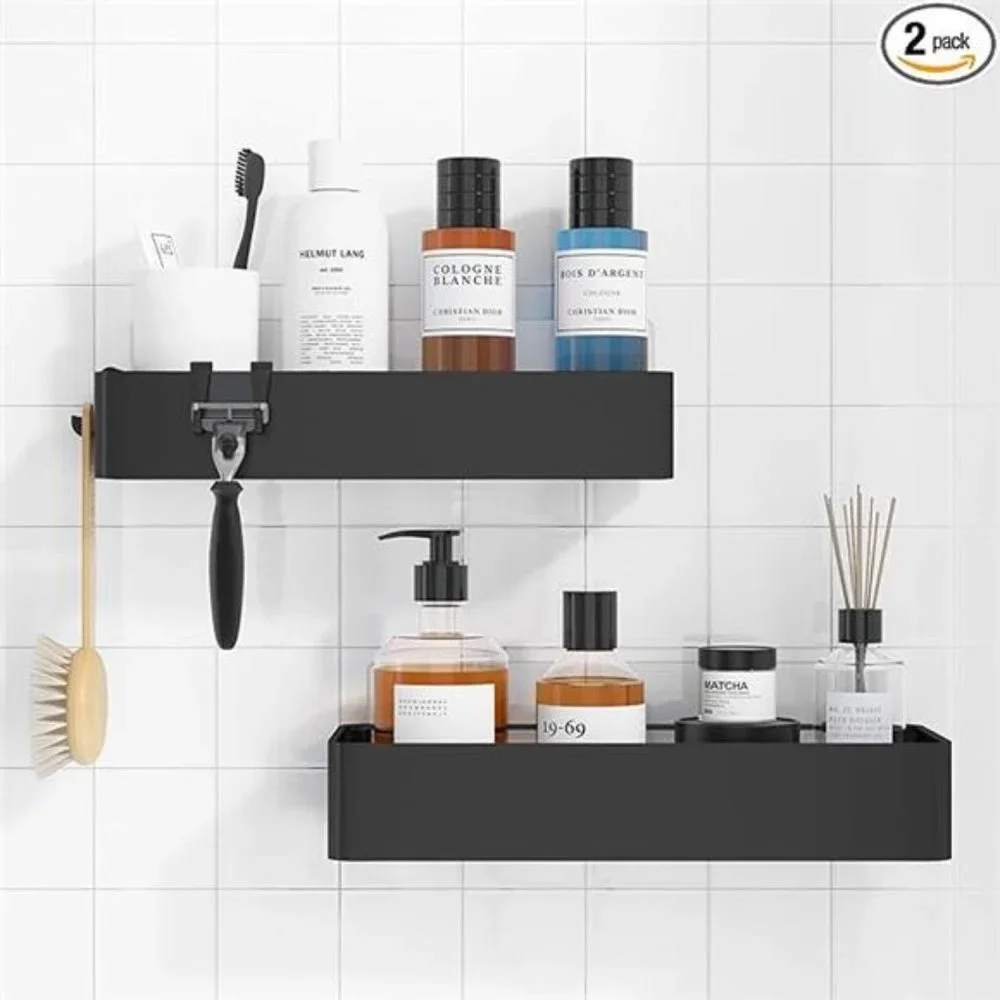 2 Pack Adhesive Shower Organizer,  Rustproof Stainless Steel, Black
